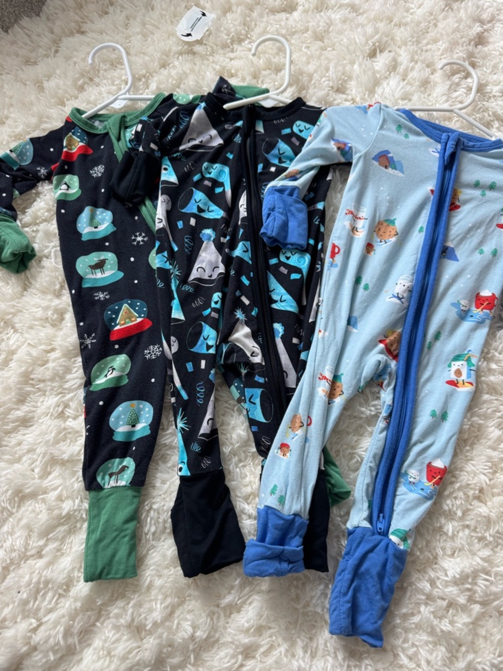 Angel Dear Black and Light Blue Holiday Print Footie Pajamas